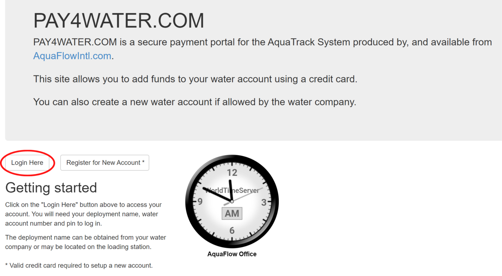 screenshot of pay4water home page
