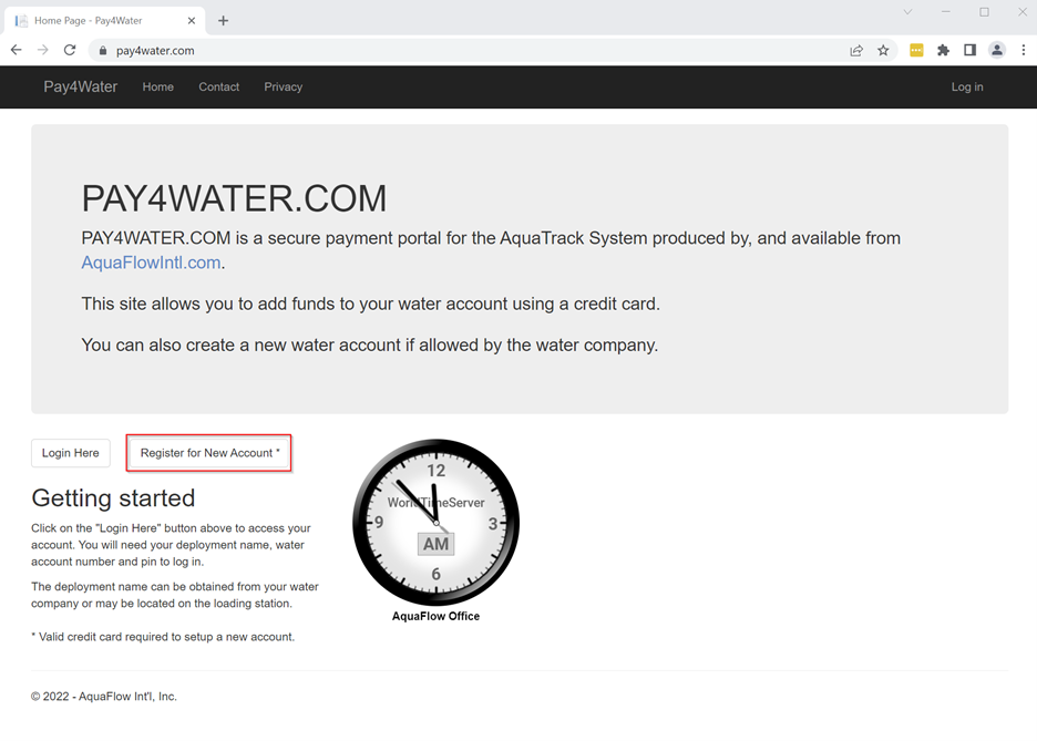 Screenshot of pay4water.com home page
