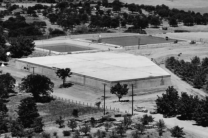 covered reservoir image in black and white