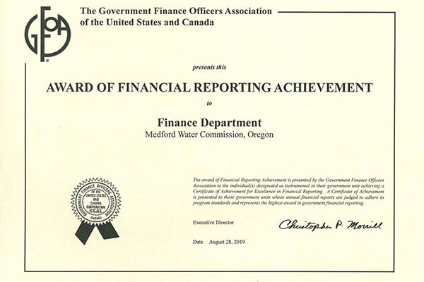 An award for excellence in financial reporting.